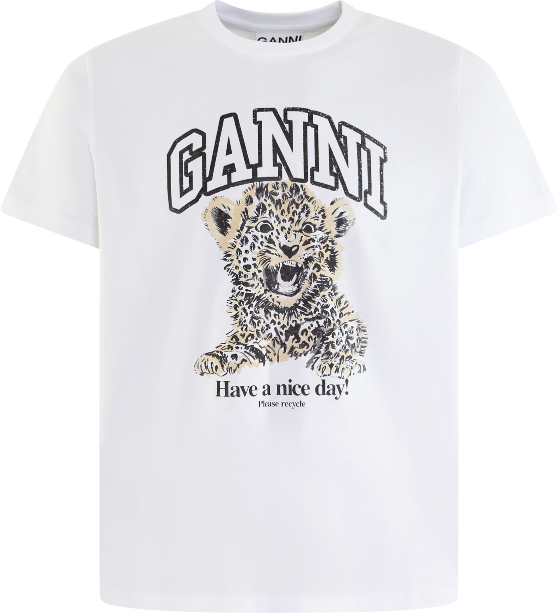 Ganni Dames Leopard Relaxed T-Shirt Wit Wit
