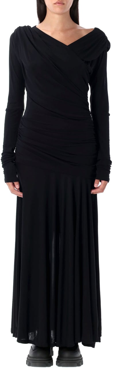 Ganni Ls Sleeve Dress Nero Zwart