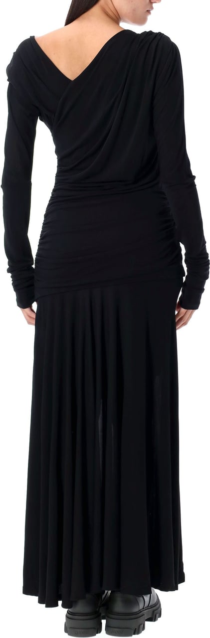 Ganni Ls Sleeve Dress Nero Zwart