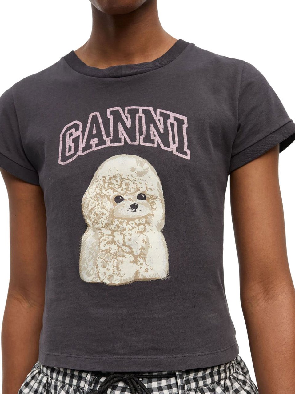 Ganni T-Shirts And Polos Grey Zwart