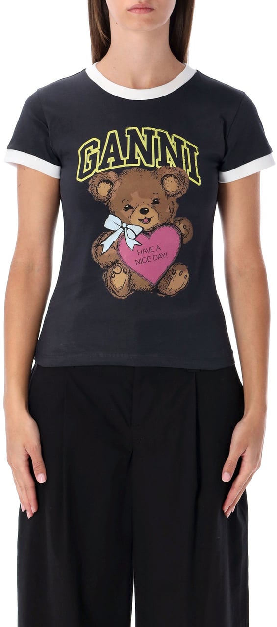 Ganni Tee Bear Phantom Black Zwart