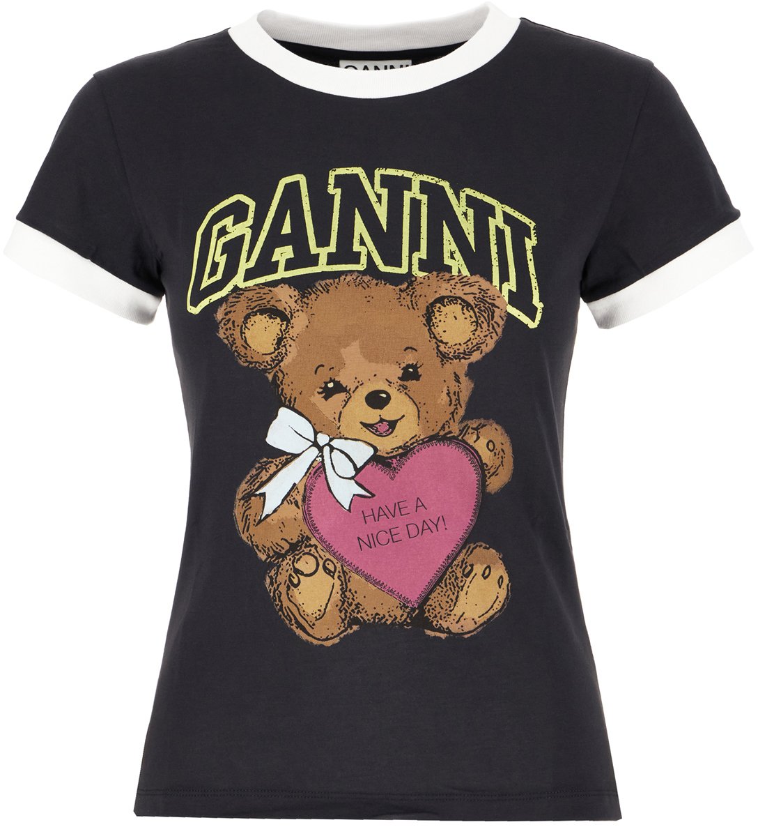Ganni Ganni Charcoal cotton t-shirt Zwart