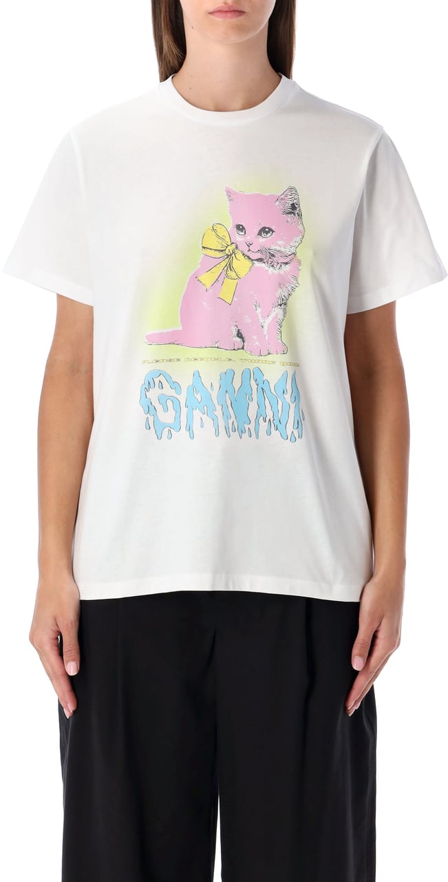 Ganni Cat Tshirt Bianco Wit