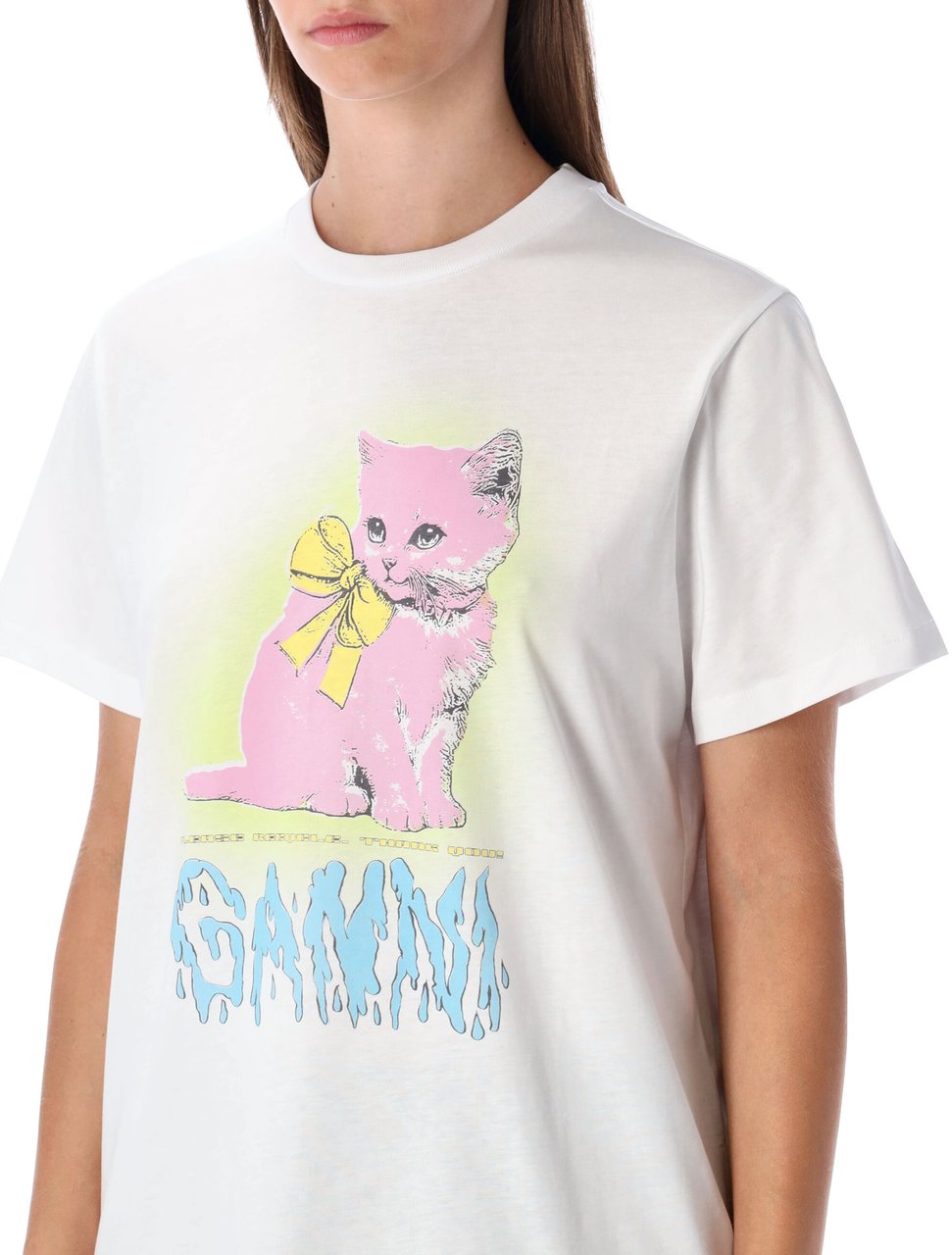 Ganni Cat Tshirt Bianco Wit