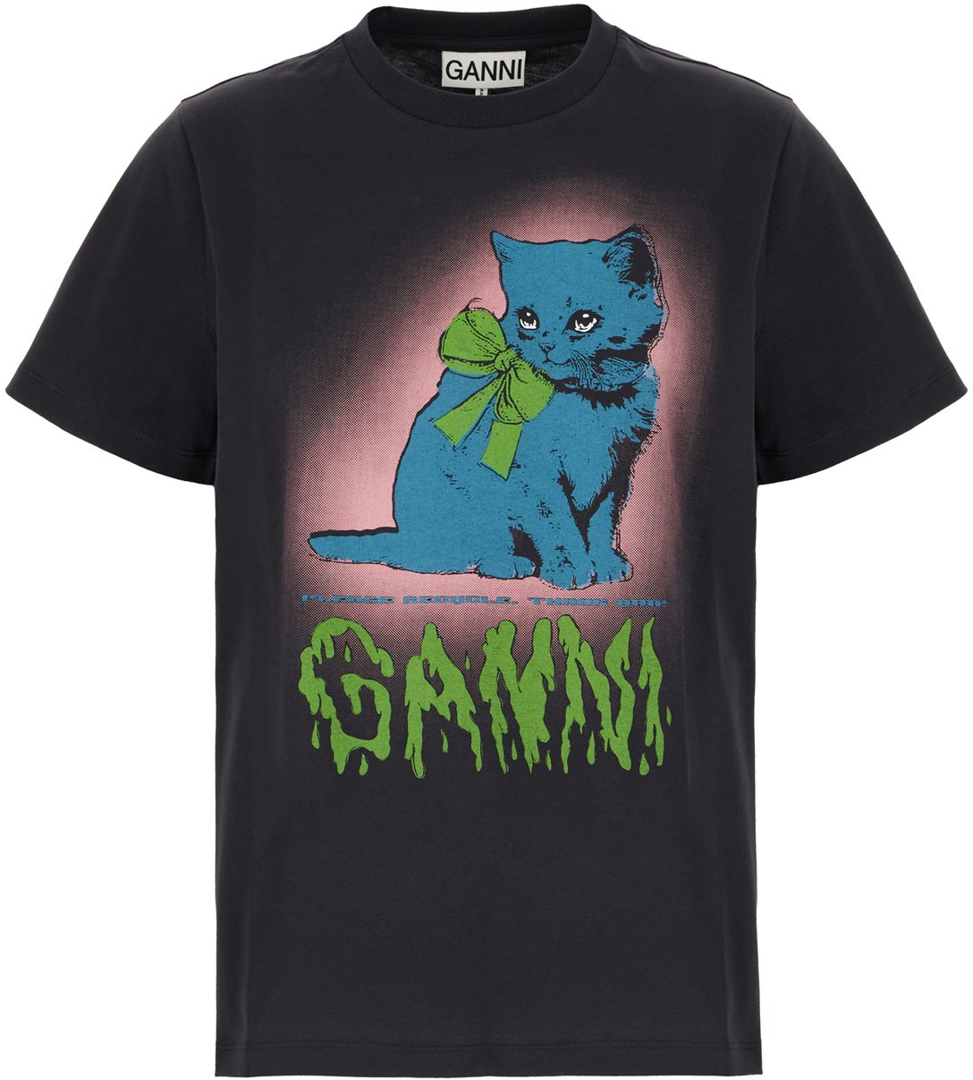 Ganni Ganni Charcoal cotton t-shirt Zwart