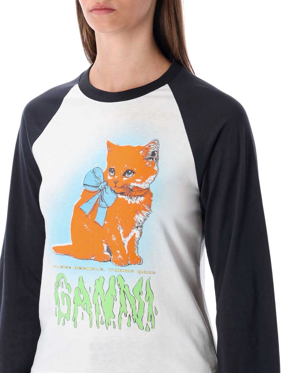 Ganni Baseball Tee Cat Bianco Wit