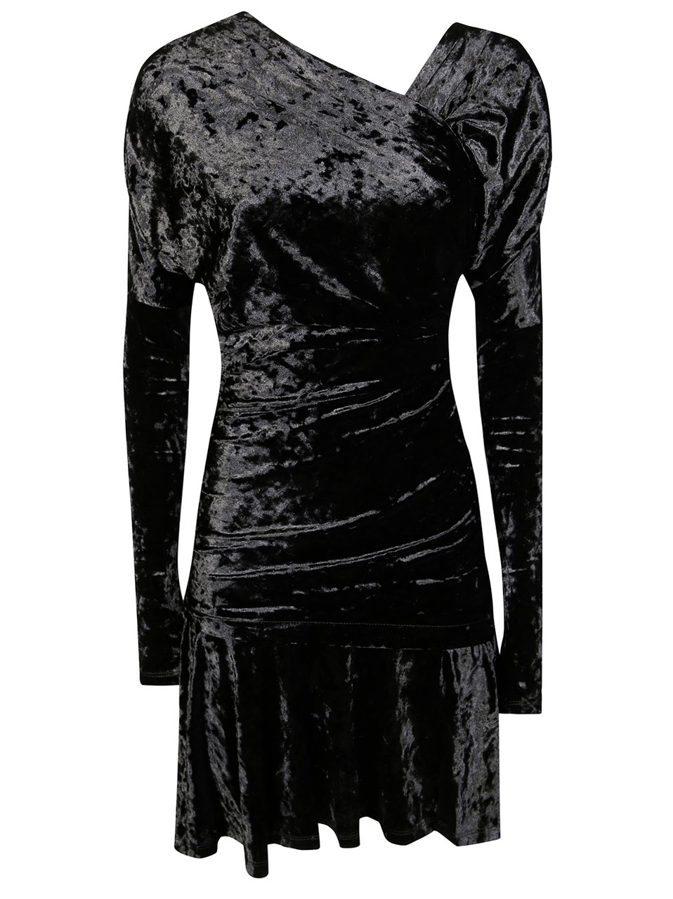 Ganni Velour Jersey Crossover Ruched Mini Dress Zwart
