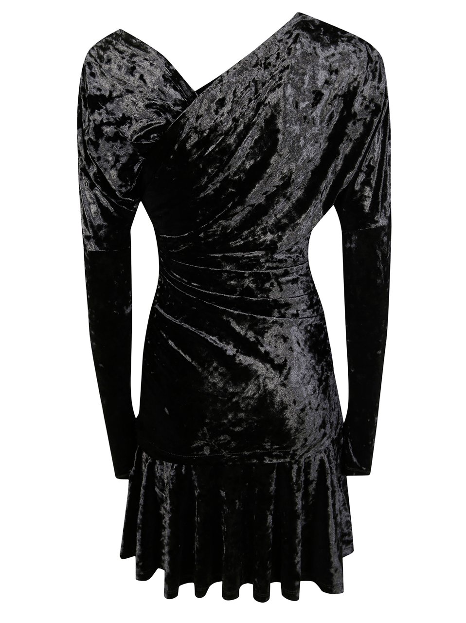 Ganni Velour Jersey Crossover Ruched Mini Dress Zwart