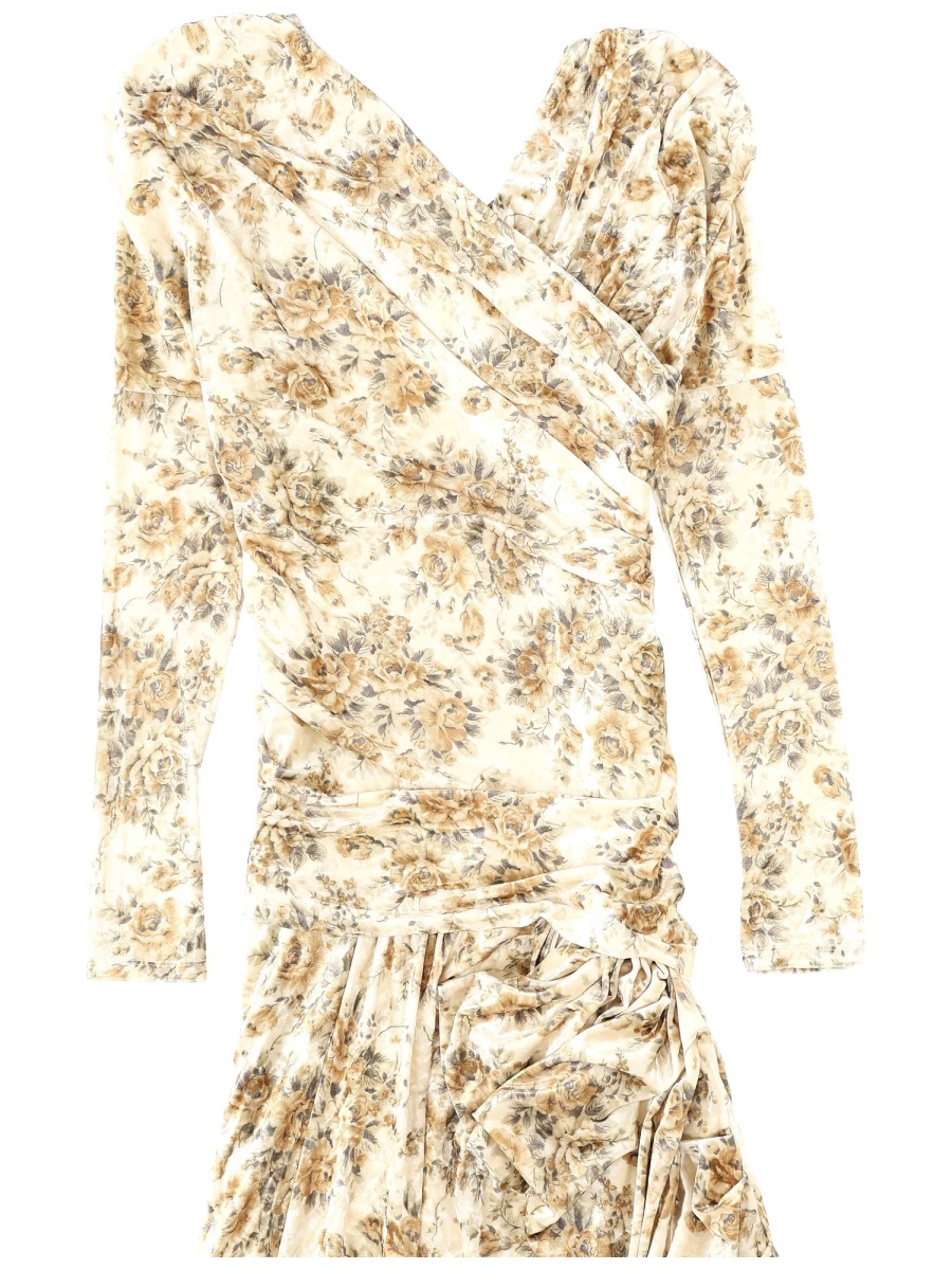 Ganni Ivory Floral Draped Maxi Dress Neutraal