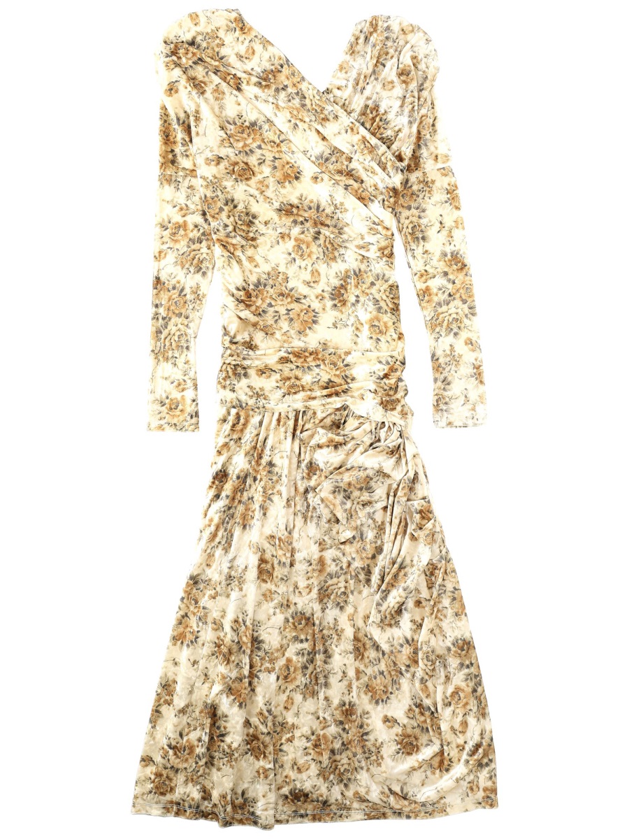 Ganni Ivory Floral Draped Maxi Dress Neutraal