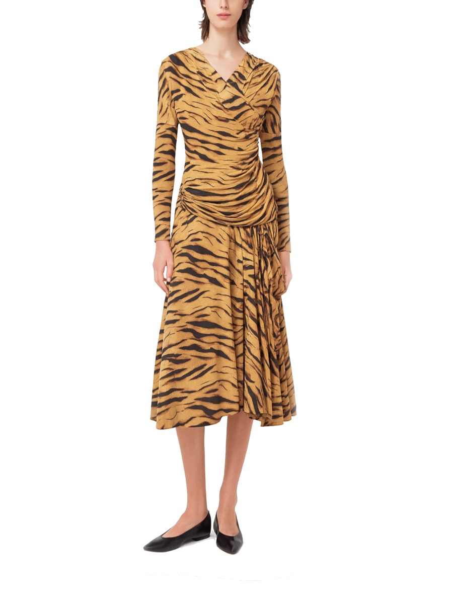 Ganni Tan Viscose-Blend Zebra Print Dress Bruin