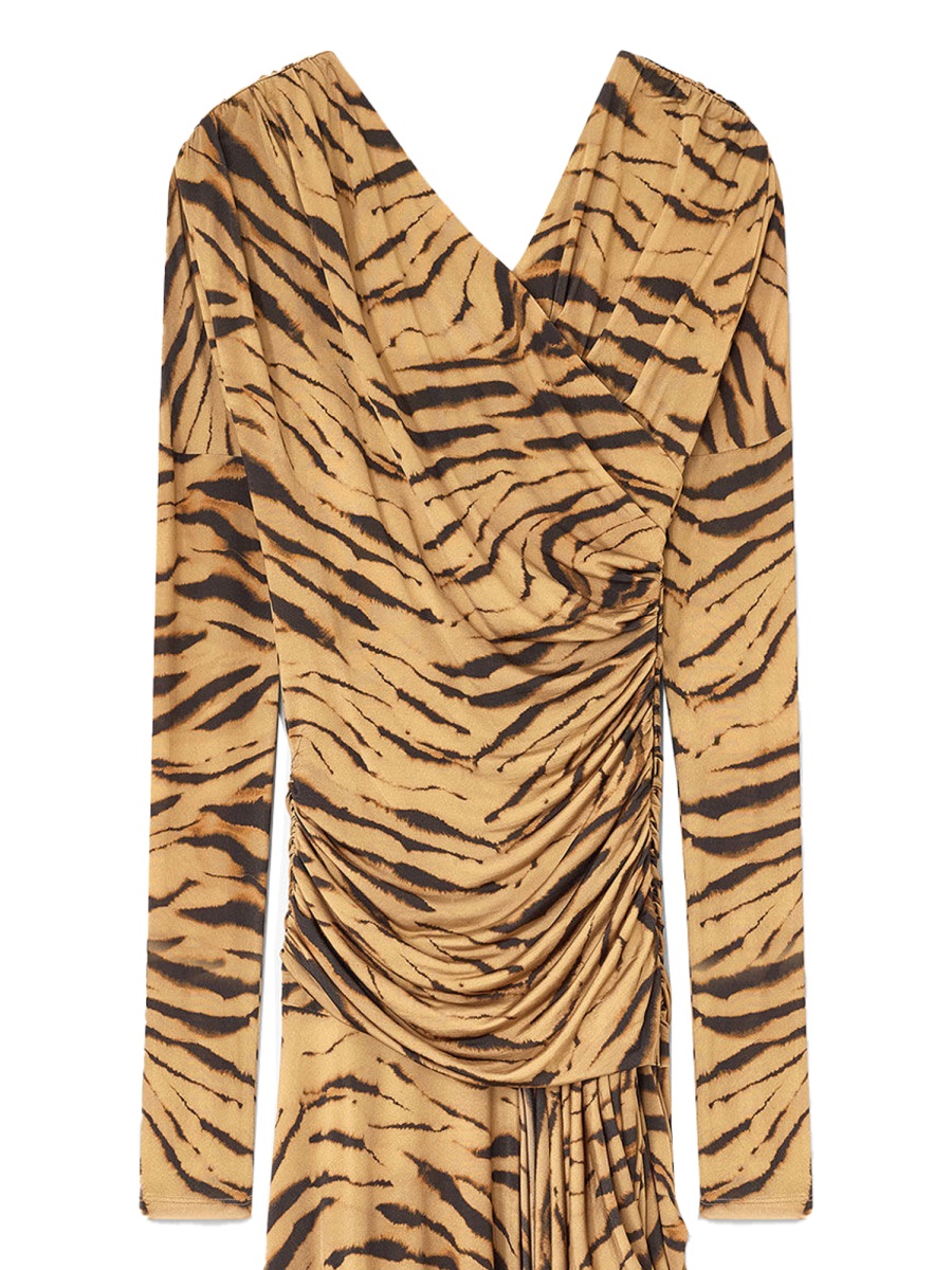 Ganni Tan Viscose-Blend Zebra Print Dress Bruin