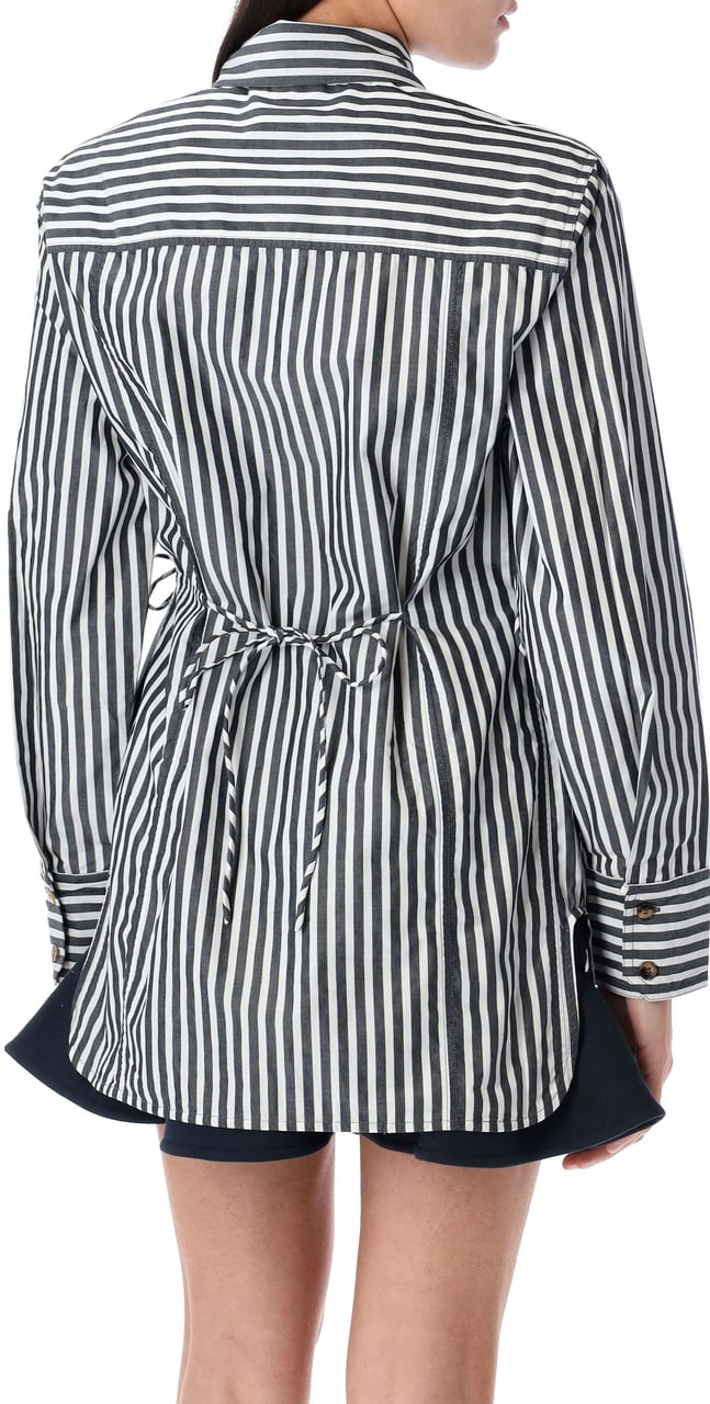 Ganni Stripe Oversized Tie String Shirt Black Stripes Zwart