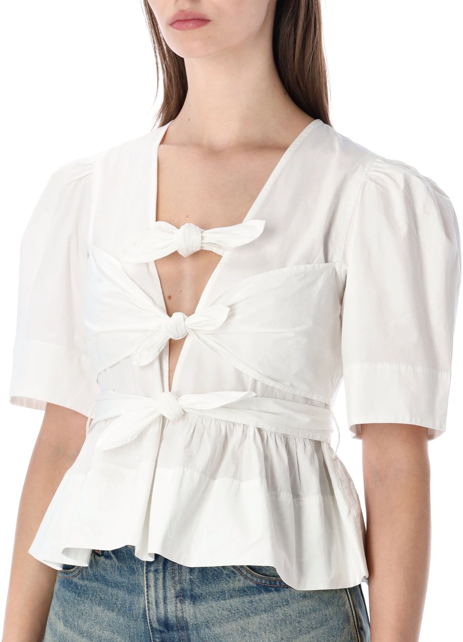 Ganni Cotton Long Top Knot Birght White Wit