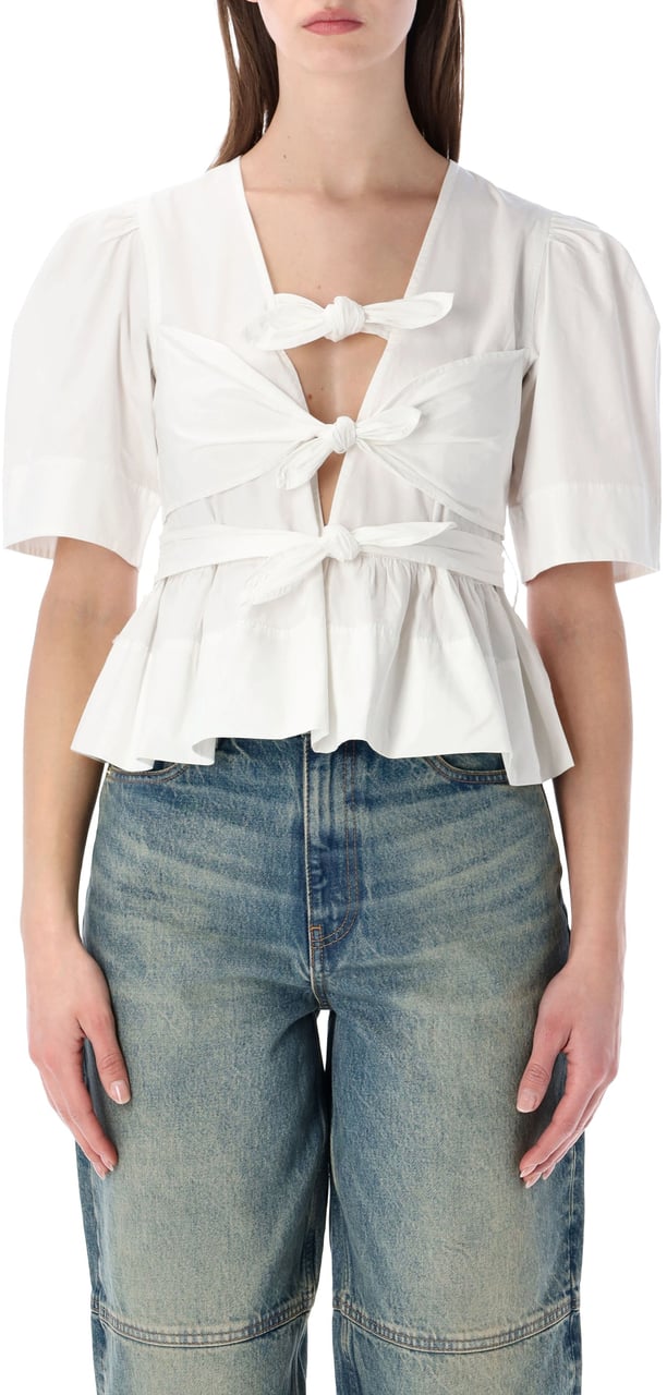 Ganni Cotton Long Top Knot Birght White Wit