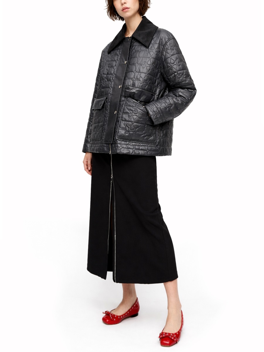 Ganni Neutrals Quilted Midi Recycled Nylon Coat Grijs