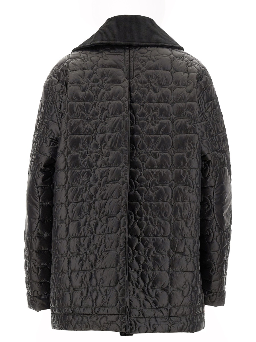 Ganni Neutrals Quilted Midi Recycled Nylon Coat Grijs