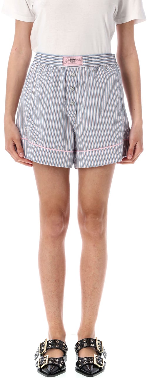 Ganni Candy-striped elasticated shorts Blauw