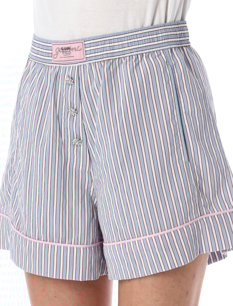 Ganni Candy-striped elasticated shorts Blauw