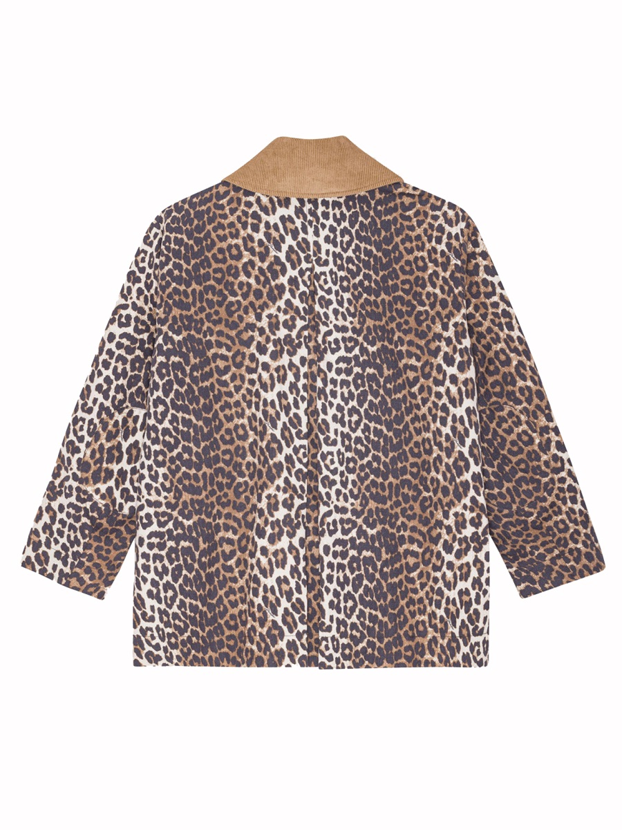 Ganni Leopard Print Hemp-Blend Midi Jacket Grijs