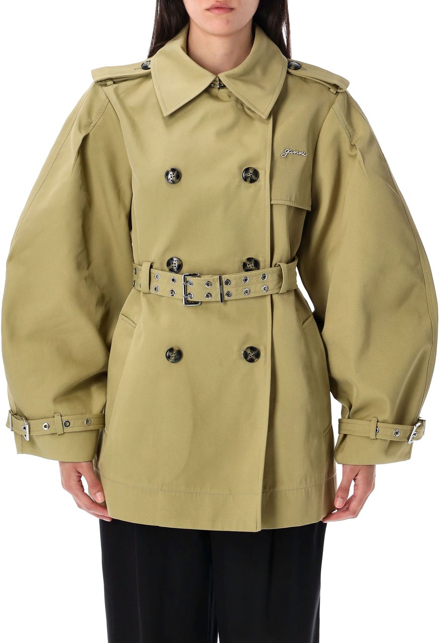 Ganni Twill Midi Trench Beige Beige
