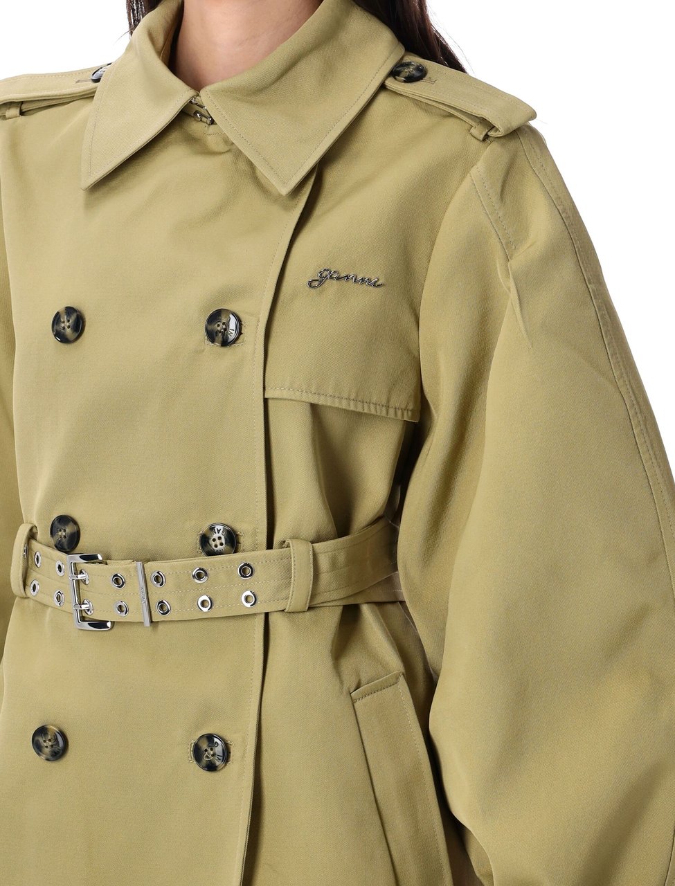 Ganni Twill Midi Trench Beige Beige