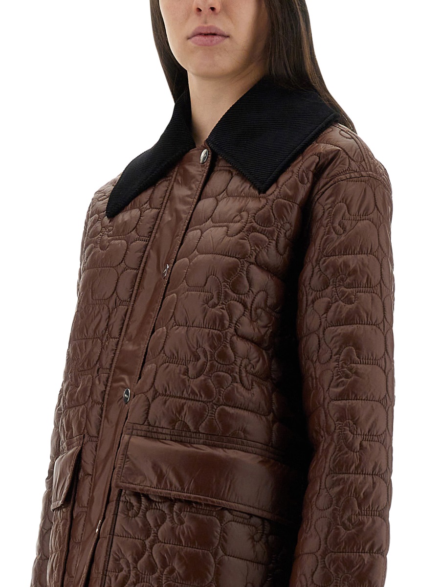 Ganni Quilted Midi Front Flap Jacket Zwart