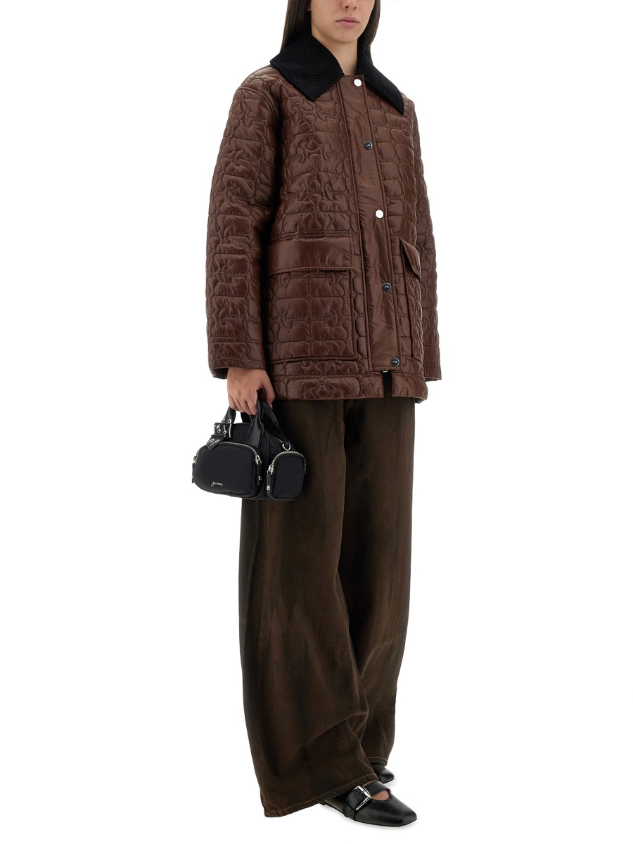Ganni Quilted Midi Front Flap Jacket Zwart