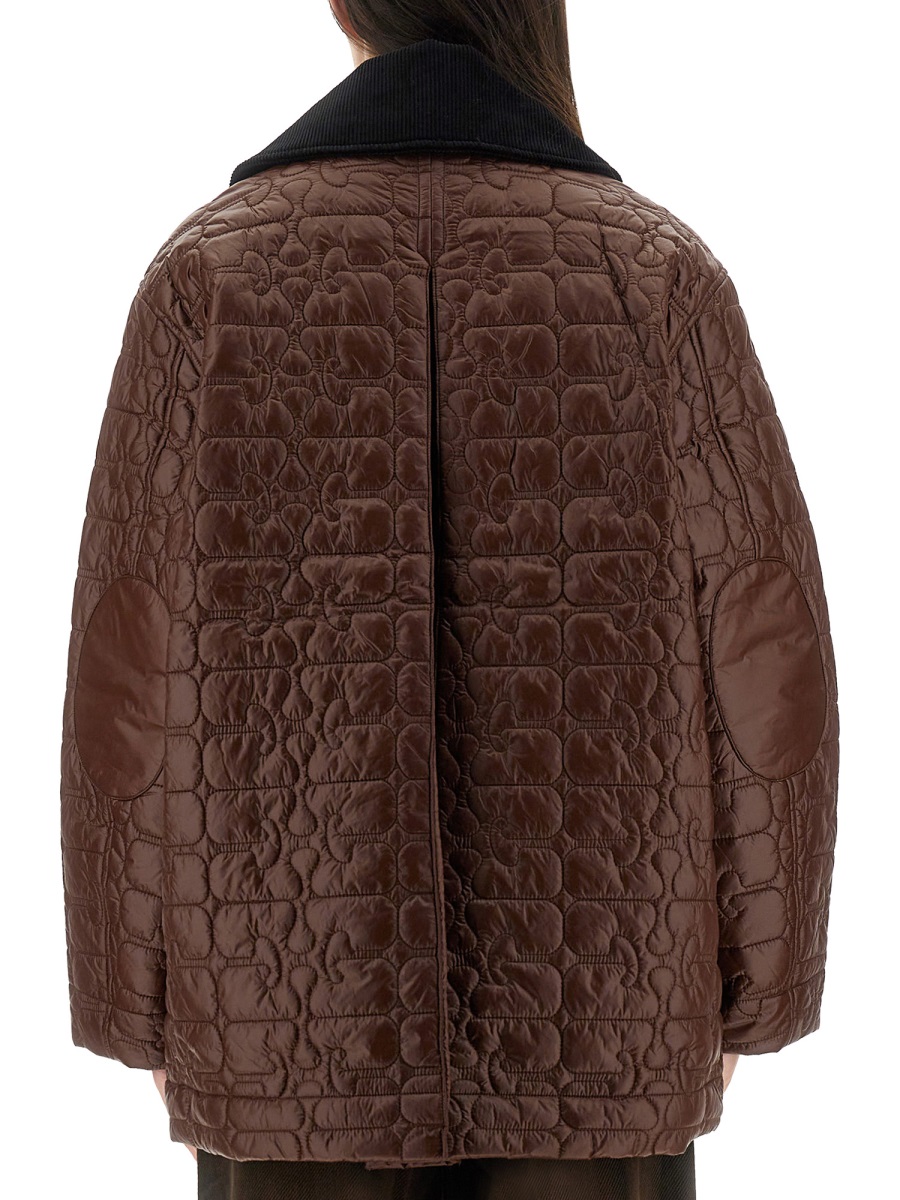 Ganni Quilted Midi Front Flap Jacket Zwart