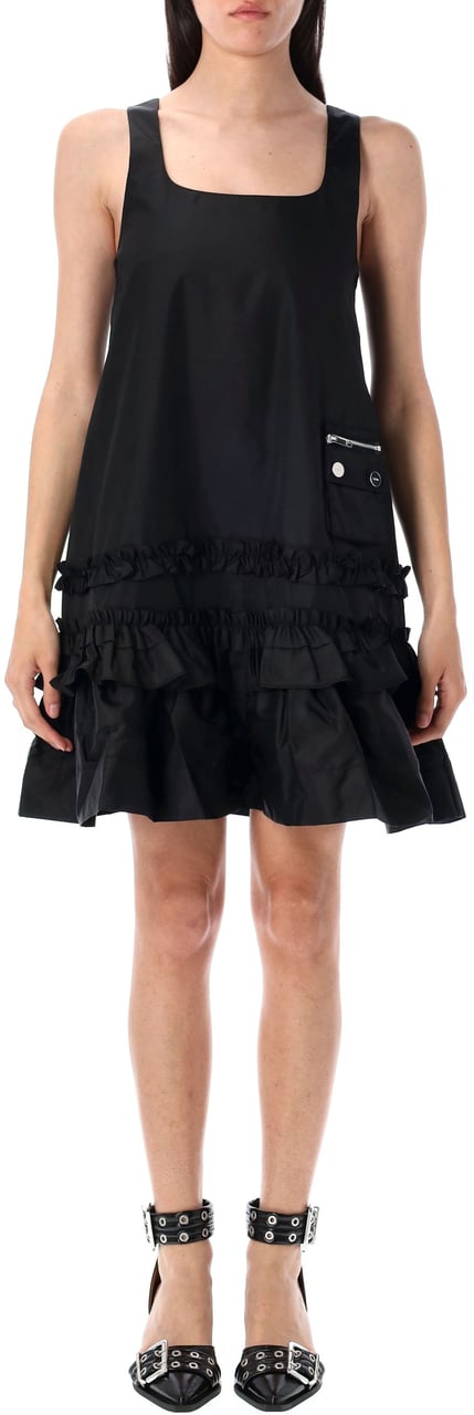 Ganni Duchesse Nylon Mini Dress Nero Zwart