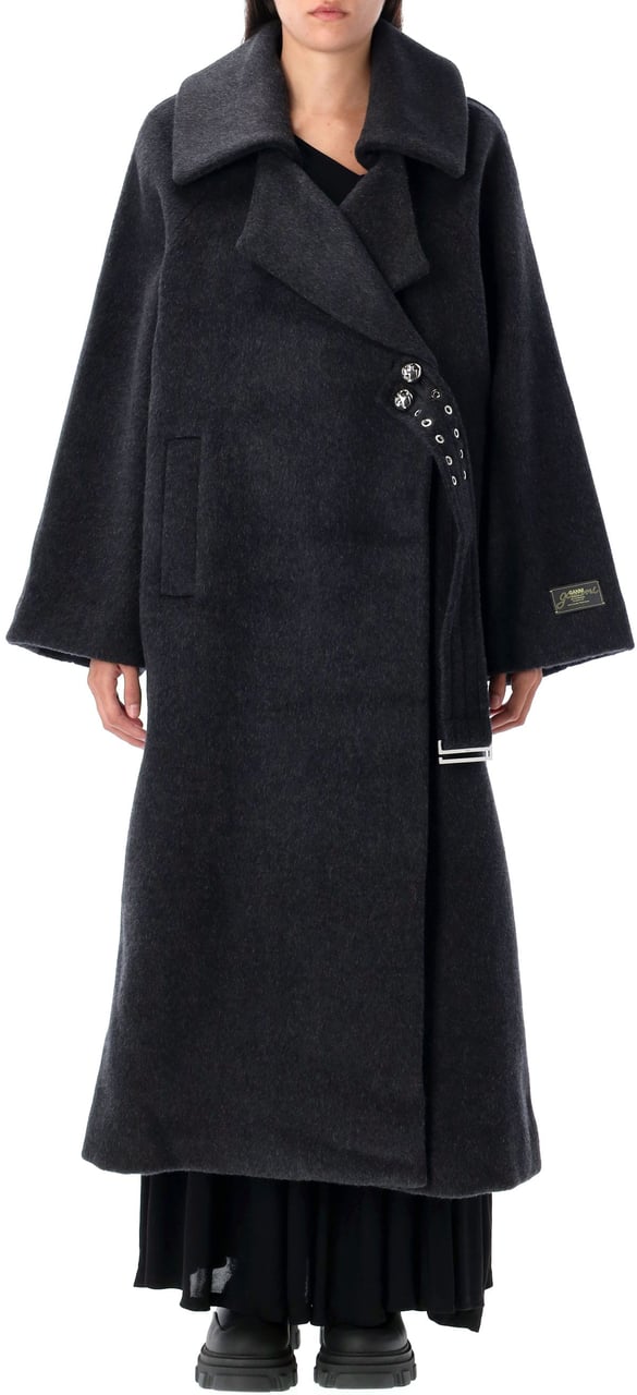 Ganni Double Face Wool Coat Phantom Divers