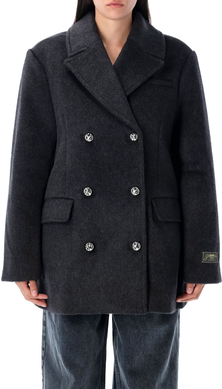Ganni Double Face Wool Peacoat Phantom Divers
