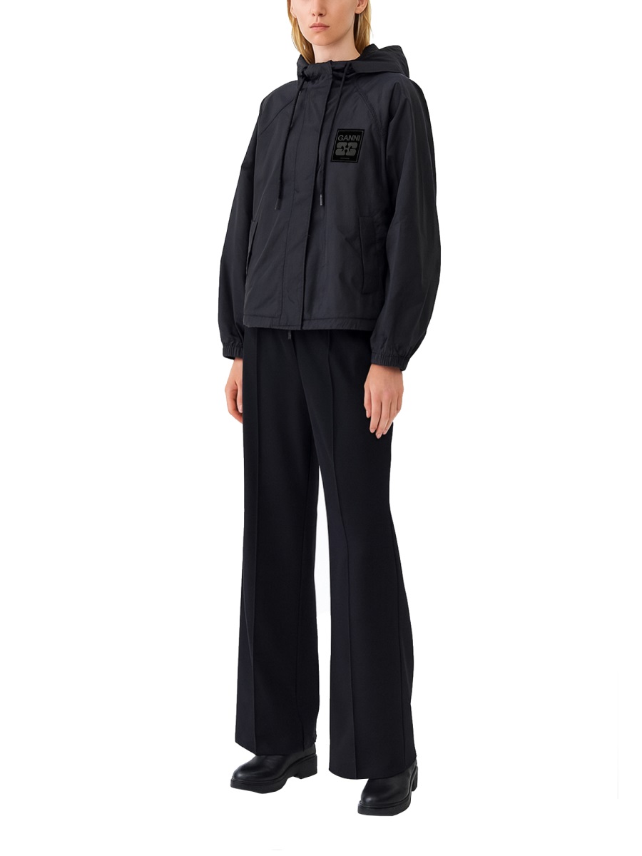 Ganni Oversized Recycled Polyamide Hooded Jacket Zwart
