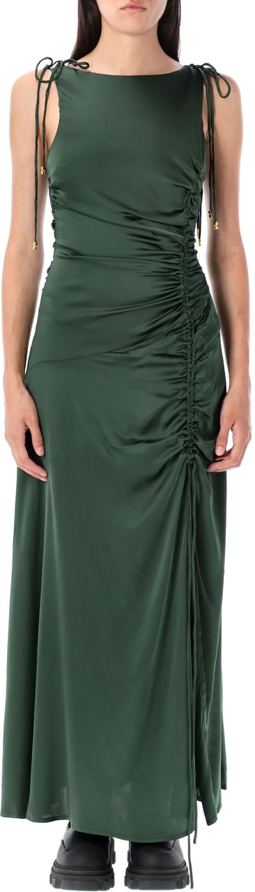 Ganni Gathered Long Dress Verde Groen