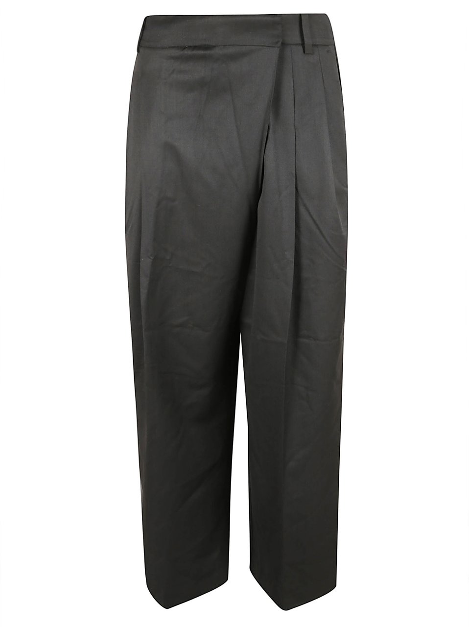 Ganni Mid-Waist Tailored Trousers With Cross-Over Front Detail Zwart