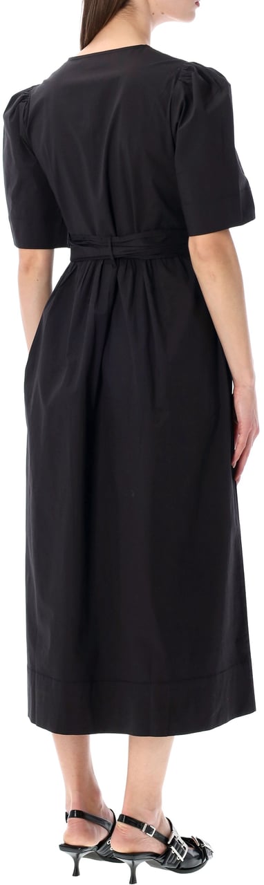 Ganni Cotton Long Dress Nero Zwart
