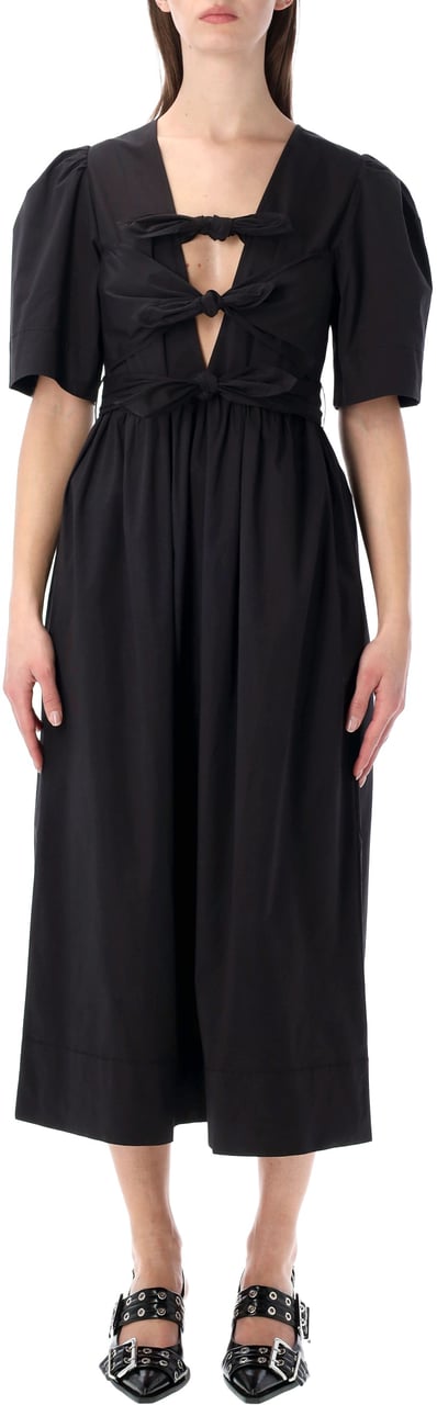 Ganni Cotton Long Dress Nero Zwart