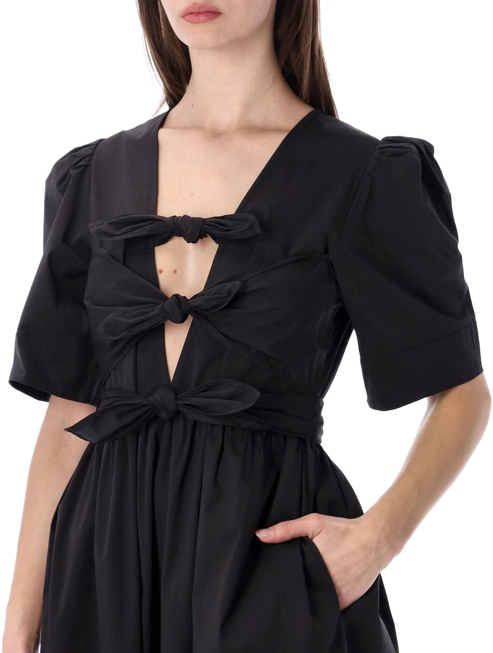 Ganni Ganni black cotton midi dress Zwart