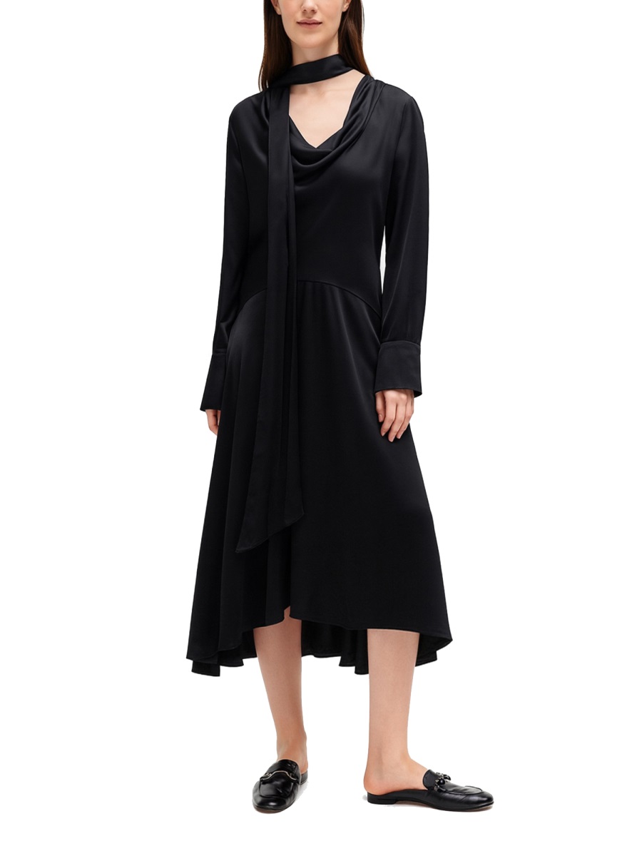 Ganni Viscose-Blend Draped Scarf Midi Dress Zwart