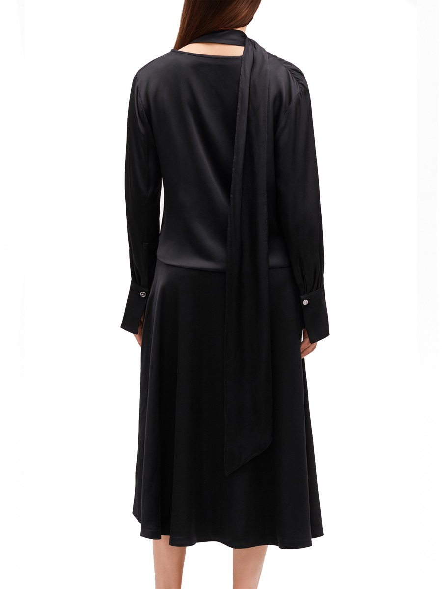 Ganni Viscose-Blend Draped Scarf Midi Dress Zwart
