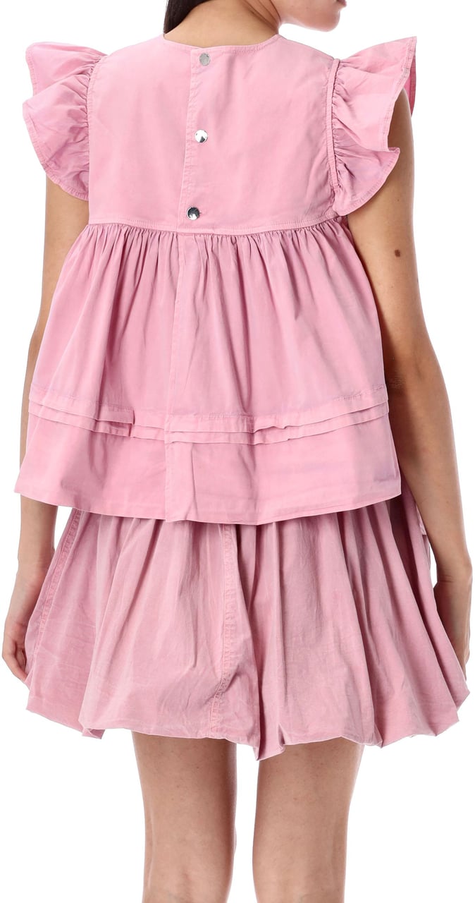 Ganni Washed Cotton Frill Top Blached Mauve Paars