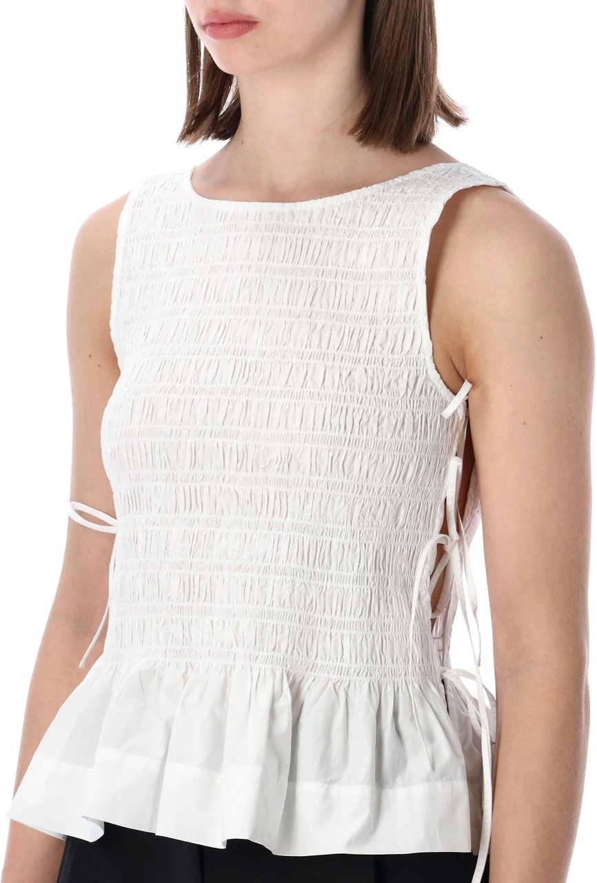Ganni Smock Tie String Top Bianco Wit