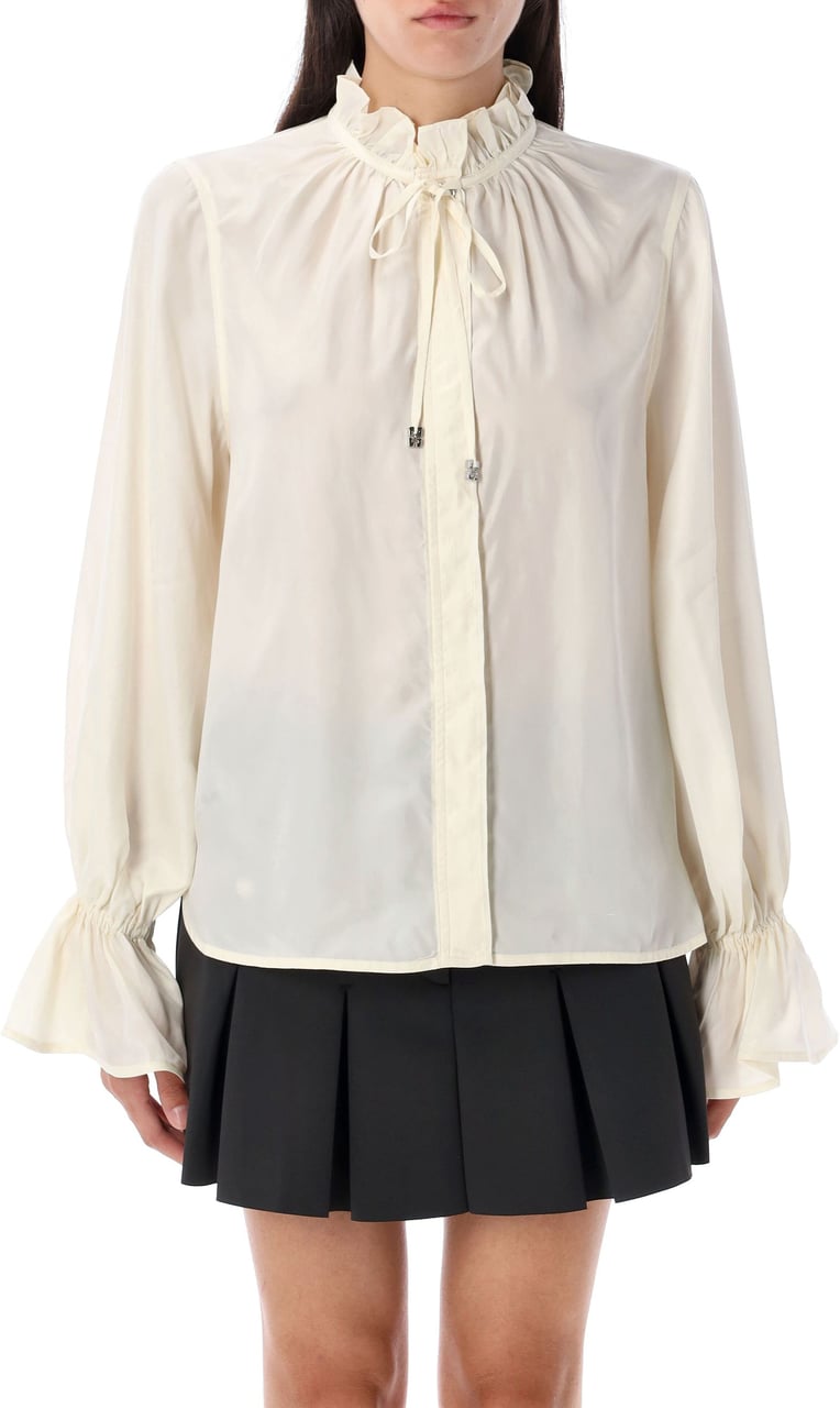 Ganni Tie String Shirt Bianco Wit