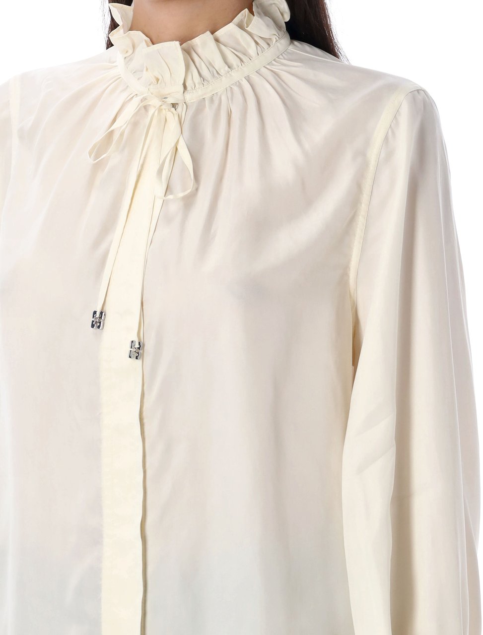 Ganni Tie String Shirt Bianco Wit