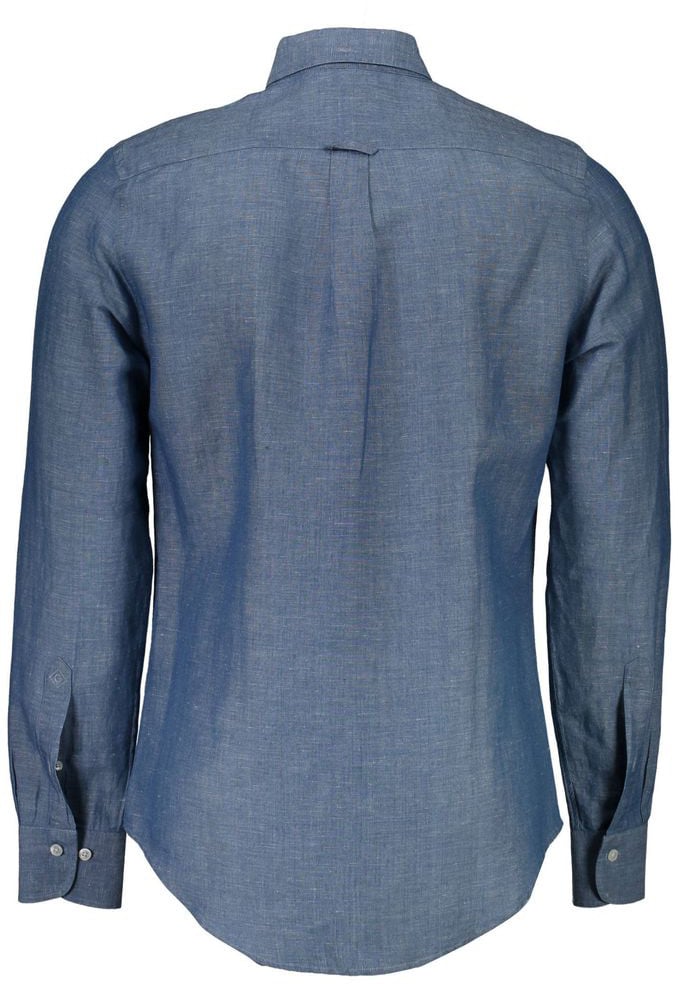 Gant Gant Blue Linen Men's Shirt Blauw