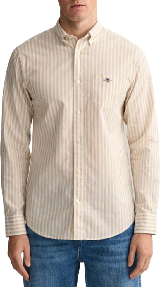 Gant Gant Reg Cotton Lange Mouw Overhemden Beige Reg Cotton Linen Stripe Beige