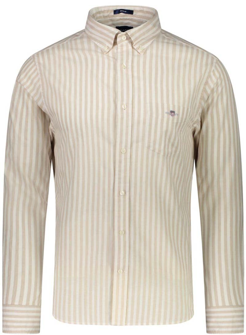 Gant Gant Reg Cotton Lange Mouw Overhemden Beige Reg Cotton Linen Stripe Beige