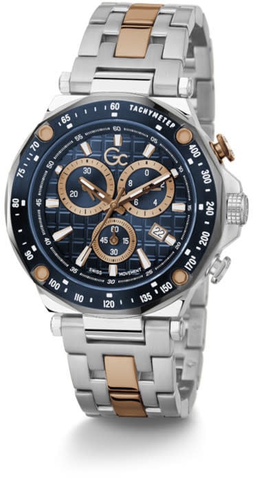 GC GC Horloge Y81003G7MF Staal Bi-color Quartz Swiss Made Chronograaf met Blauww Wijzerplaat Navy
