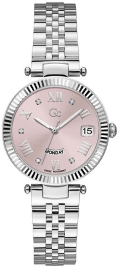 GC GC Horloge Z01001L3MF Staal Quartz Swiss Made met Roze Wijzerplaat Zilver