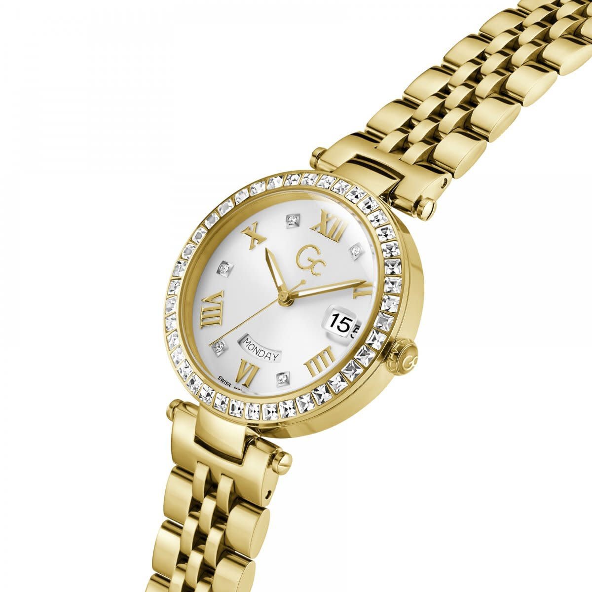 GC GC Horloge Z01022L6 Flair Crystal Staal met Geelgouden Plating Quartz Swiss Made met Zirkonia 34mm Goud